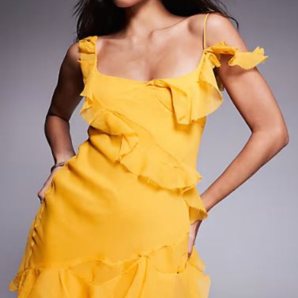 ASOS DESIGN Raw Edge Frill Dress with Tie Back - US size 14